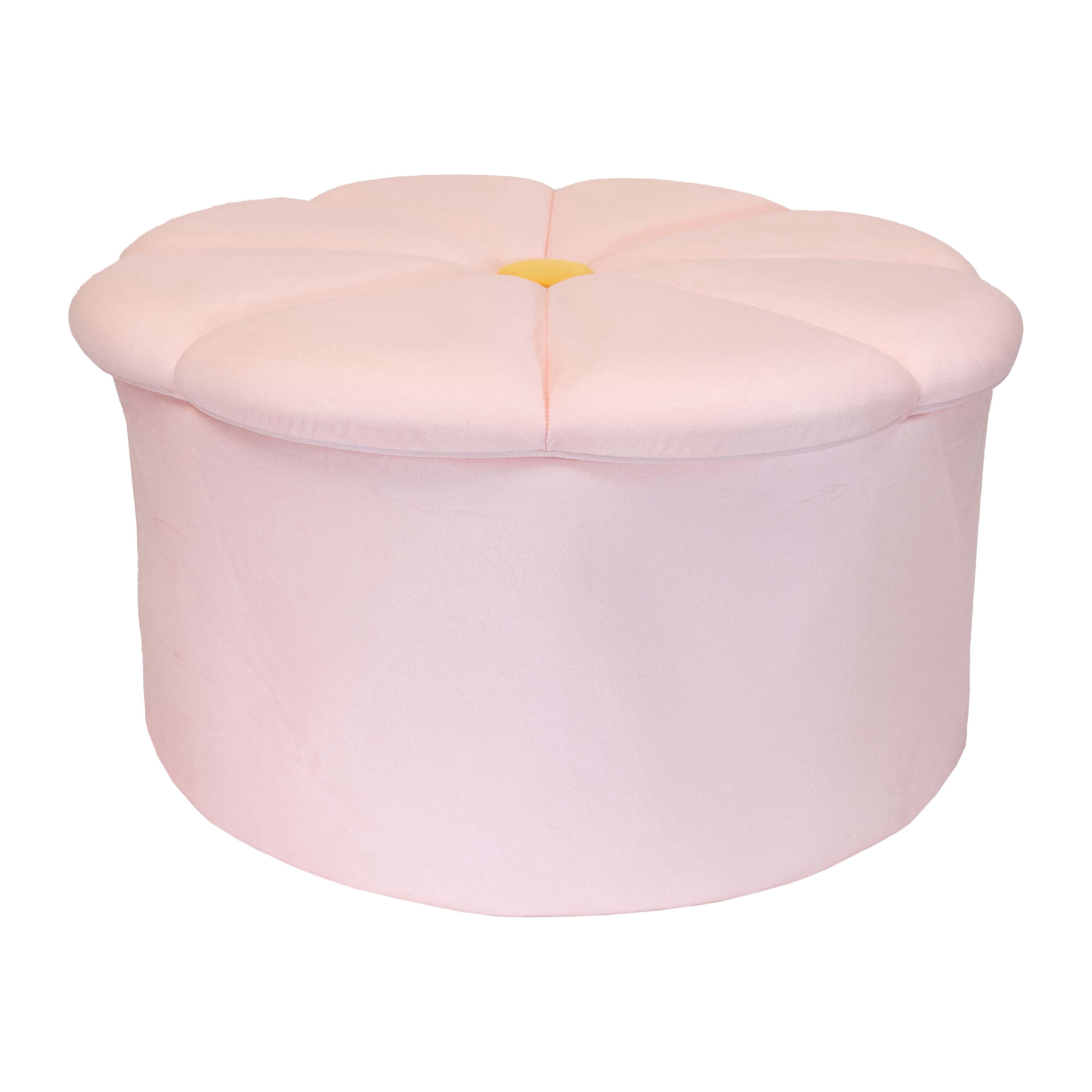 Mainstays Kids Pink Daisy Ottoman with Hidden Storage