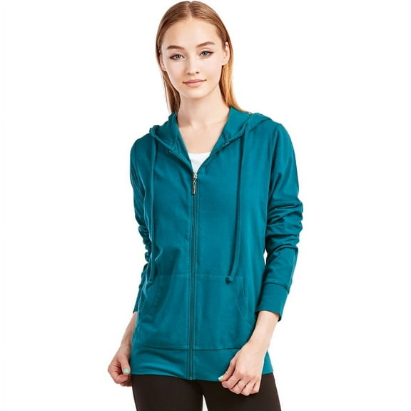 Sofra Women's Cotton Comfort Zip Up Hoodie Jersey Sweater - Peacock - XL