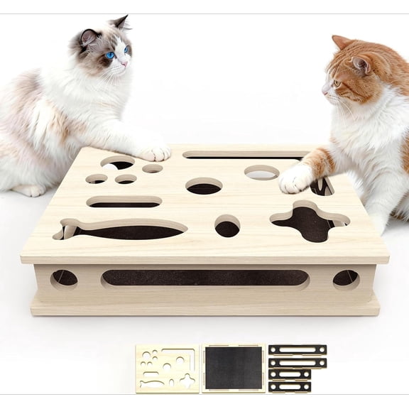 Cat Scratch Puzzle Enrichment Box, Cat toys Solid Wood Construction Cat Nail File Enrichment Box with Sandpaper Inside, Cat Nail File Box Stress Free Alternative to Clippers(Carry three balls)