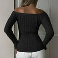 thumbnail image 5 of Women's Fashion Off-the-shoulder Solid Color Long-sleeved Sweater for Fall Winter Shoulder-Baring Style,Black,XL, 5 of 5