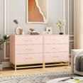 thumbnail image 6 of 3 Drawer Dresser for Bedroom, Modern Wood Dressers Chest of Drawers with Storage, Wide Drawers Tall Nightstand Metal Handles, Wood Dressers, Pink, 6 of 8