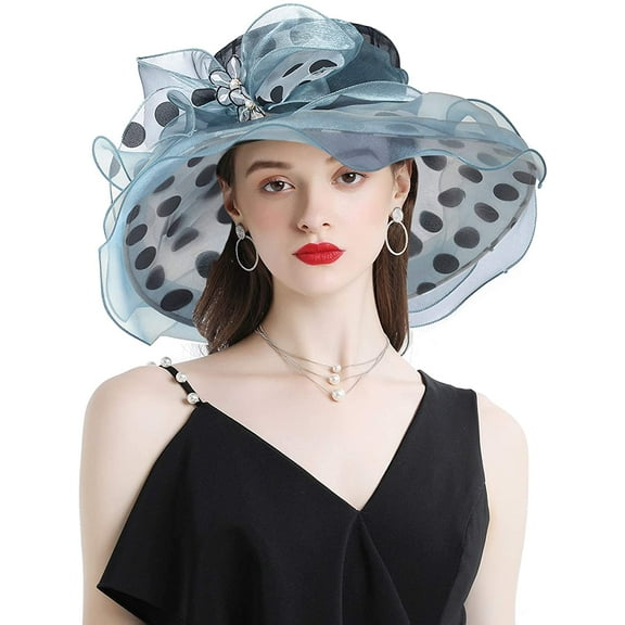 Fascinator Hats for Women, Women's Organza Church Derby Hat Hats Wide Brim Tea Party Hats Uv Protection Sun Hat