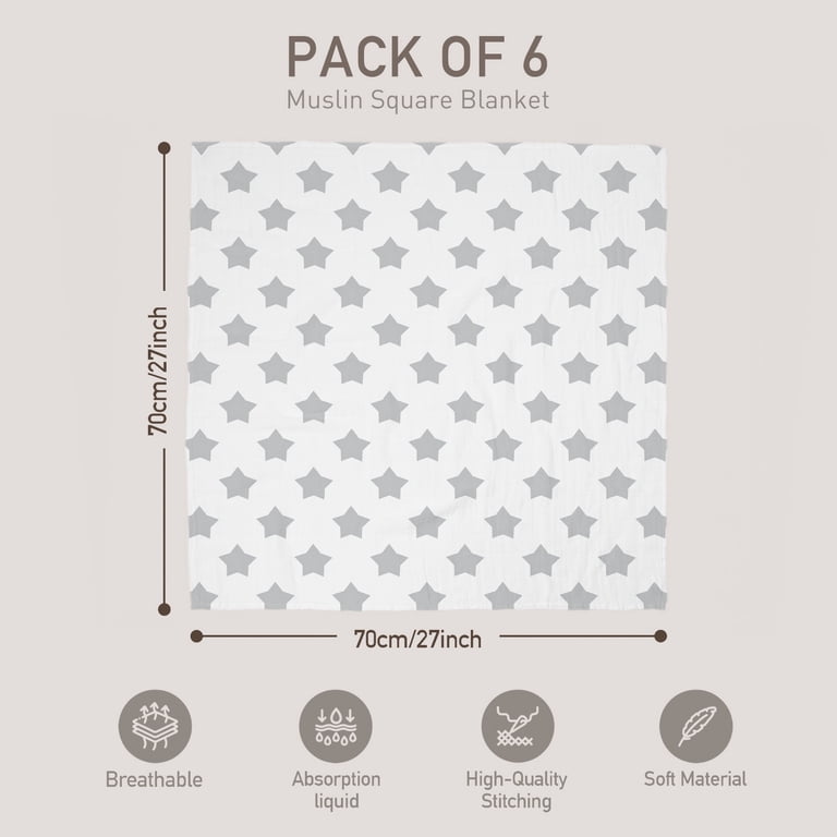 Baby Blankets - Soft Pure Cotton Swaddle Blankets For Boys And Girls - 6 Pack Grey & White Designs - Multi Use - 30 X 30 Inches