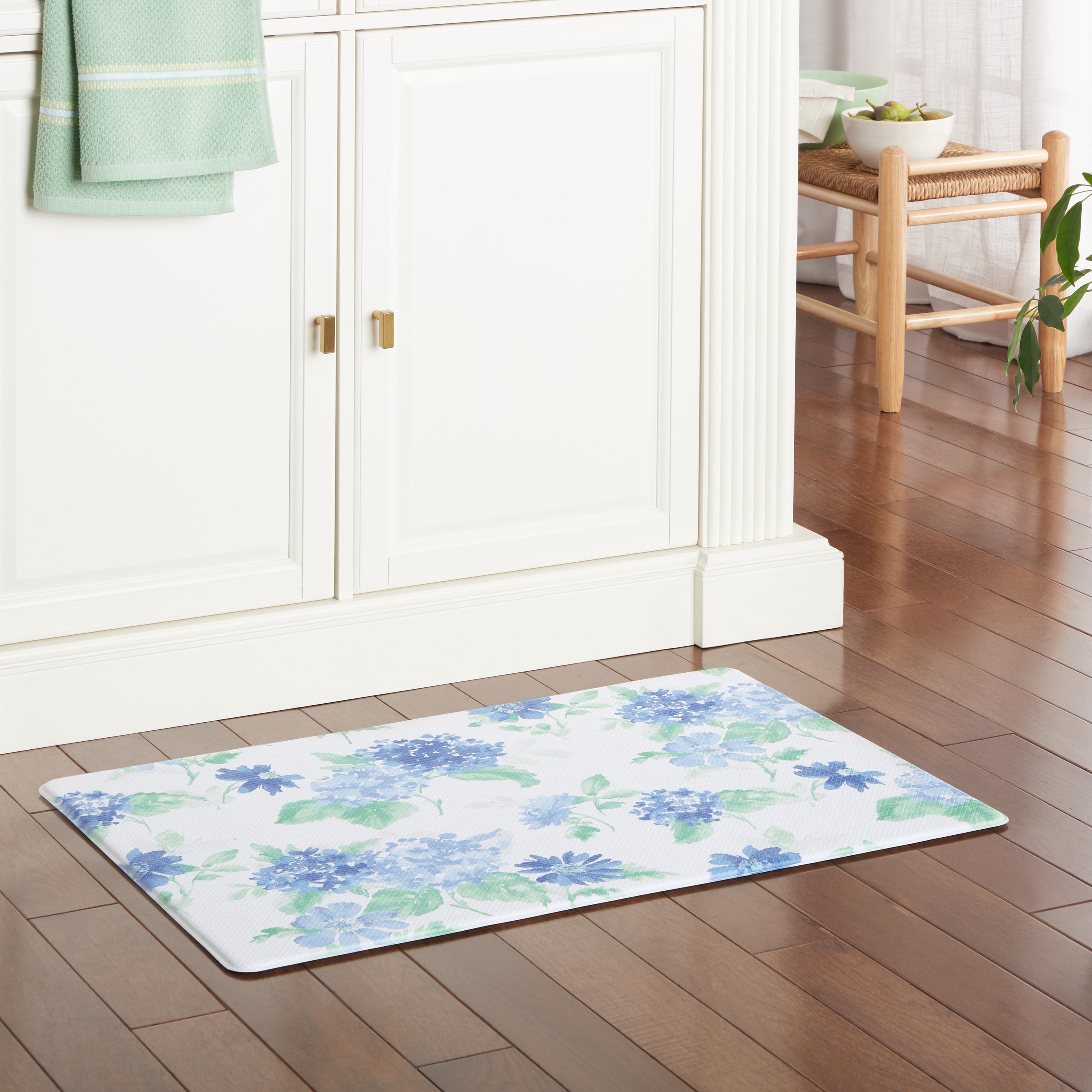 Martha Stewart Amber Floral Daisy Stripe Reverisble Water Resistant Kitchen Mat, Blue/Purple, 20"x39"