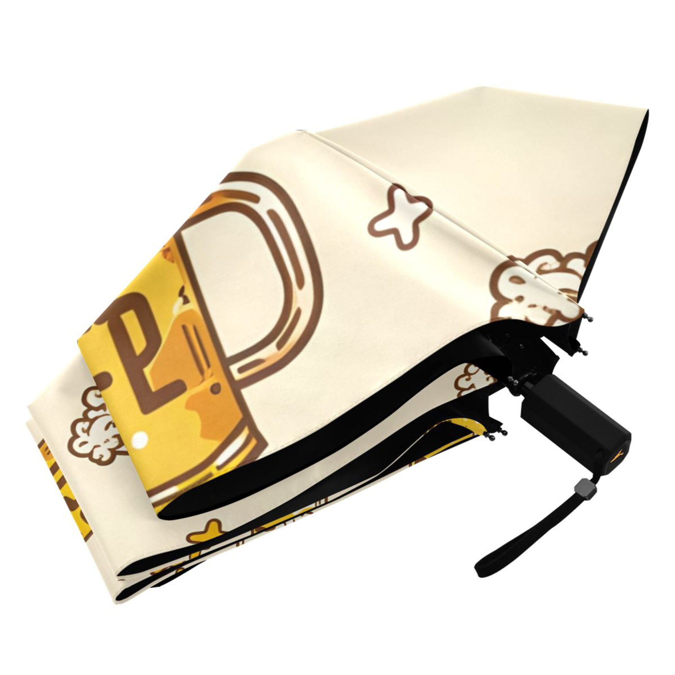 Cartoon Beers and Stars All Weather Umbrella Triple Folding Parasol 6 Ribs UV Protection Portable