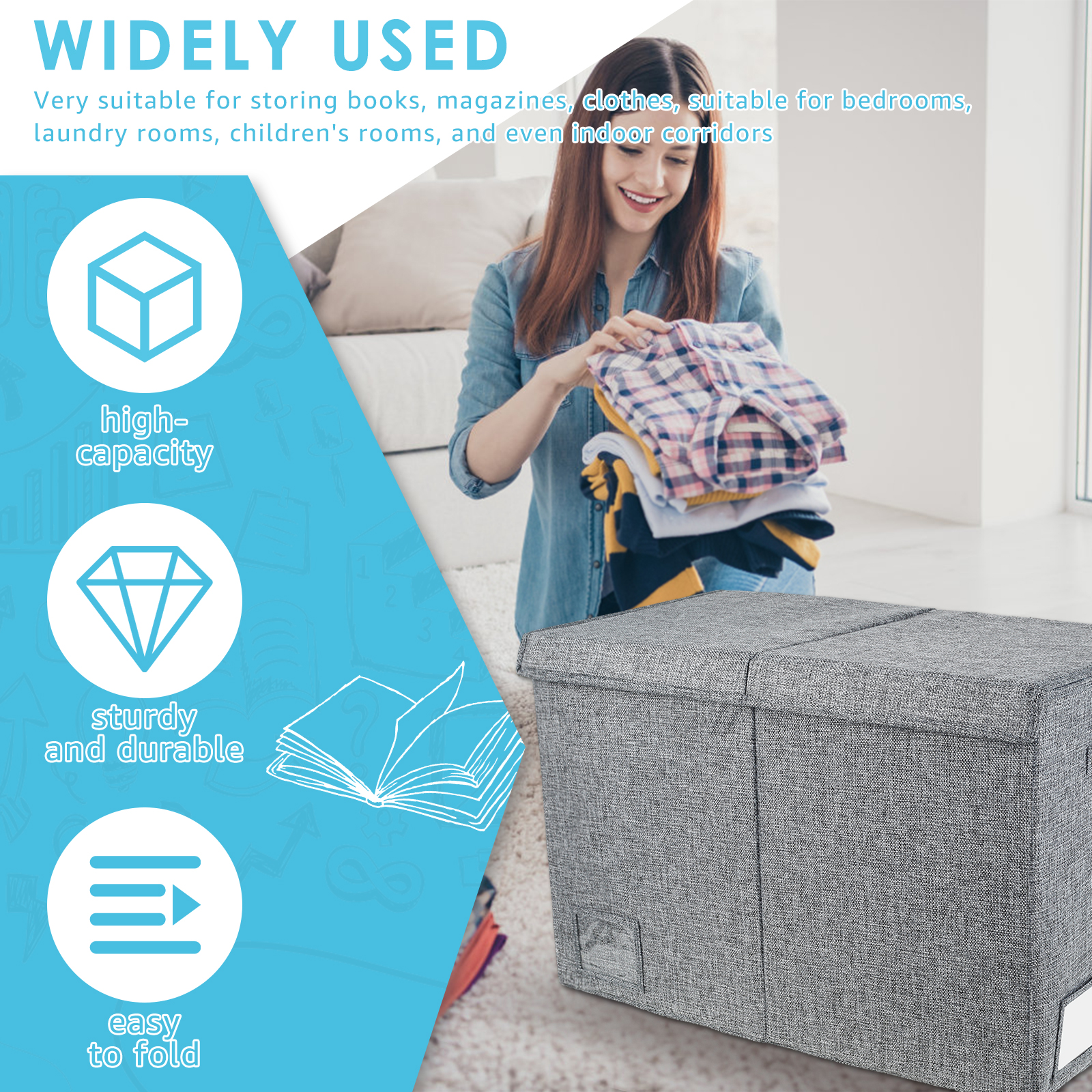Extra Large Toy Box 82.5L Collapsible Sturdy Kids Toy Chest for Boys Girls Kids Toy Storage Organizer Toddler Storage Bins with Lids and Handle Toy Box basket for Living Room Bedroom Nursery Gray
