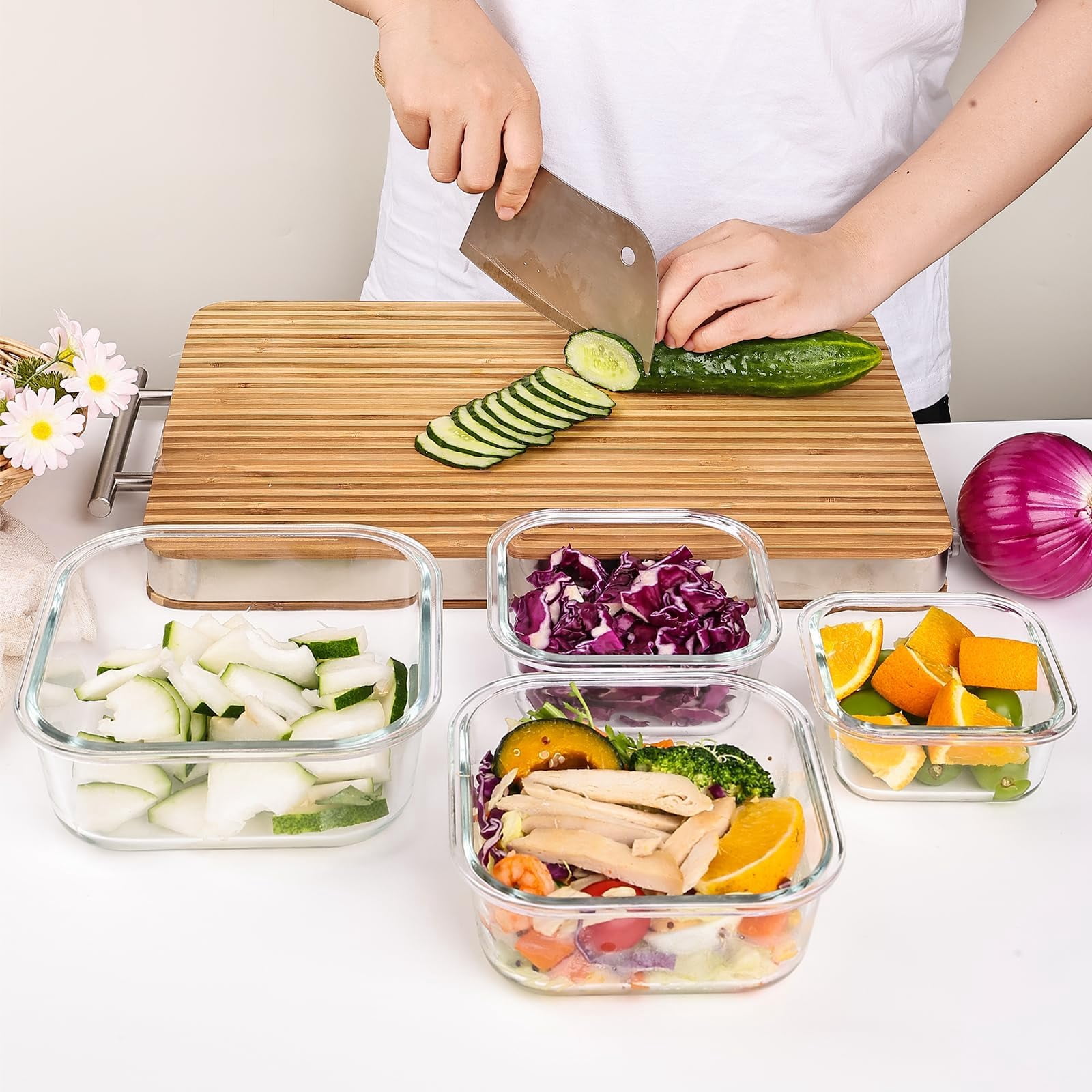 Glass Food Storage Containers with Lids – Airtight Meal Prep Containers, Leak-Proof Locking Bento Boxes for Microwave, Oven, Freezer, Dishwasher, BPA Free