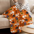 thumbnail image 5 of Happy Halloween Cute Pumpkin Flannel Blanket 50x60In Gray Cat Ghost Broom Bat Orange Background Super Soft Cozy Bed Blanket, Lightweight Plush Fuzzy Bed for Bedroom Sofa Couch Living Room, 5 of 8