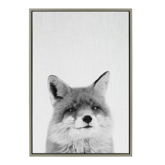 Kate and Laurel Sylvie Fox Framed Canvas Wall Art by Simon Te of Tai Prints, 23x33 Gray, Decorative Animal Art Print for Wall