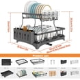 thumbnail image 5 of 2-Tier Dish Drying Rack with Drainboard, Large Capacity Dish Rack for Kitchen Counter, Adjustable 360° Rotating Drain Spout, Includes Utensil Holder & Cup Holder, Black, 5 of 5