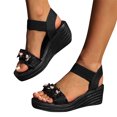 thumbnail image 4 of Sandals for Women 2025, Xunlbb Spring And Summer New Fish Mouth Broken Flower Beach Thick Bottom Elastic Set Foot With Wedge Sandals(Black,Size:36), 4 of 4