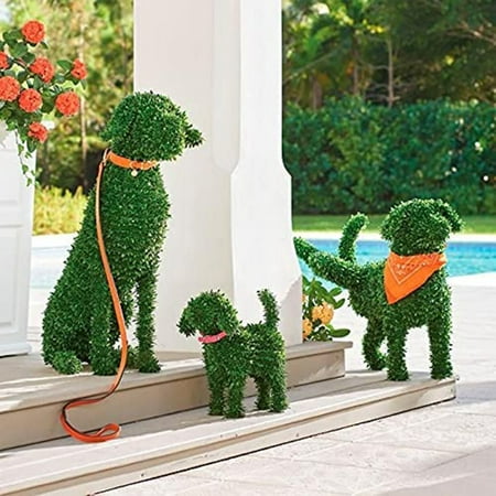 CenturyX Decorative Peeding Dog Statues, Pet Garden Statue Lifelike Flocking Topiary Dog Outdoor Decor for Patio/Garden/Courtyard/Lawn Green Style 4 One Size