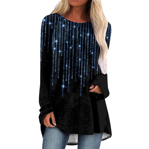 Womens Long Sleeve Shirts Tops Printed Casual Crewneck Long Sleeve Blouse T Shirt Tops for Shirts Blouses for Women Dressy Casual