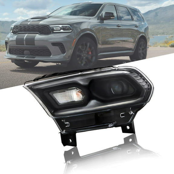 Headlight For Dodg Durango 2021-2023 Driver Side LED Black w/Halogen Turn Signal