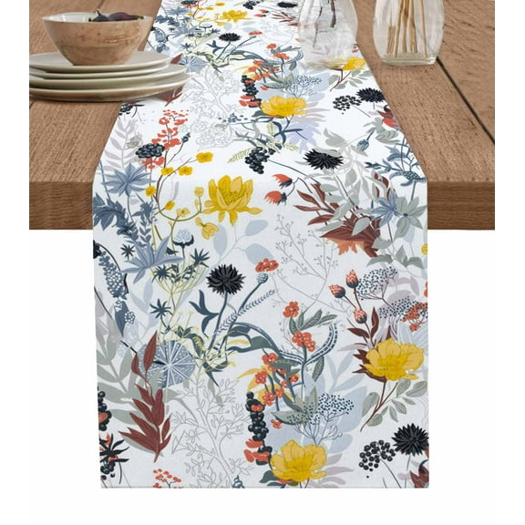 Botanical Flowers Table Runner Farmhouse Pastoral Floral Plants Tablerunners 13 x 36 Inch, Table Decorations Tabletop Scarf for Summer Gathering Holiday Farmhouse Kitchen Dining Decor