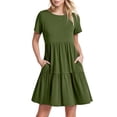 thumbnail image 1 of Vestido largo con volantes en colores lisos para mujer: manga corta, fluido, cómodo, versátil para fiestas/playa, tallas S-XXL., 1 of 6
