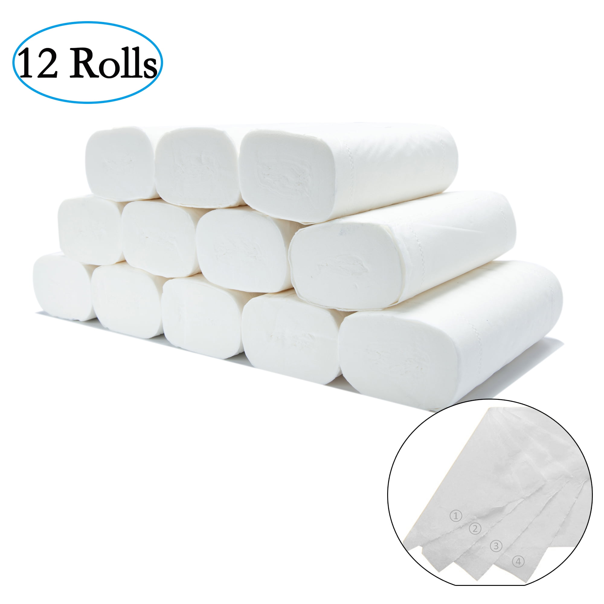 4 Ply 12 Rolls Toilet Paper Bulk Rolls Bath Tissue Paper Household Bathroom Soft SkinFriendly