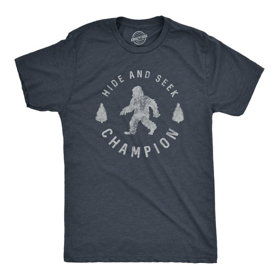 Mens Hide and Seek Champion T shirt Funny Bigfoot Tee Humor Cool Graphic Print Graphic Tees