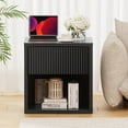 thumbnail image 3 of Brafabhome Set of 2 End Tables with Drawer for Living Room, Modern Fluted Side Tables with Hidden Drawer, Wooden Nightstands with Open Storage Shelf for Bedroom | Black, 3 of 10