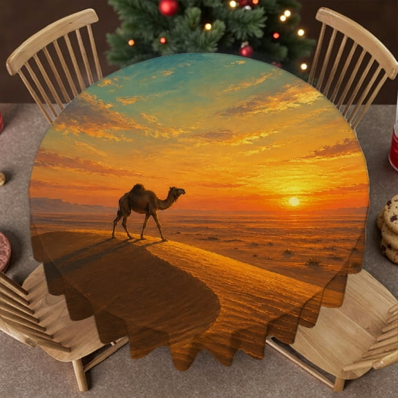RKSupls 60 Inch desert camel sunset dune landscape painting  Round Tablecloth, Kitchen Accessories - 2D Flat Printing  Soft, Wedding, Party, Holiday, Home Dining