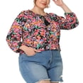 thumbnail image 1 of Blufloral suelcon cuello anudado y mangas 3/4 pamujer de talgrande Negro 4XL, 1 of 5