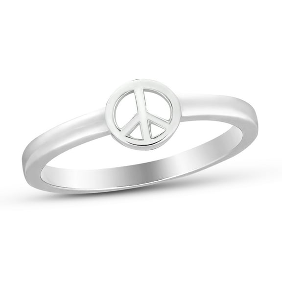 Minimalist Vintage Dainty Peace Symbol Sterling Silver Hippie Stackable Ring-8