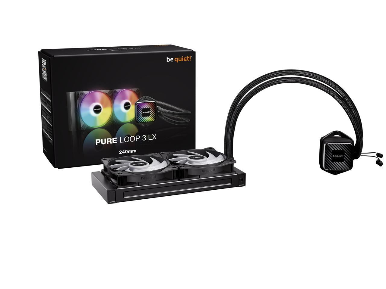 bequiet! PURE LOOP 3 LX 240mm Black CPU liquid cooler for heavily overclocked systems, 2x Light Wings LX PWM high-speed fans, Daisy chained PWM fans, Unique ARGB cooling block with customization