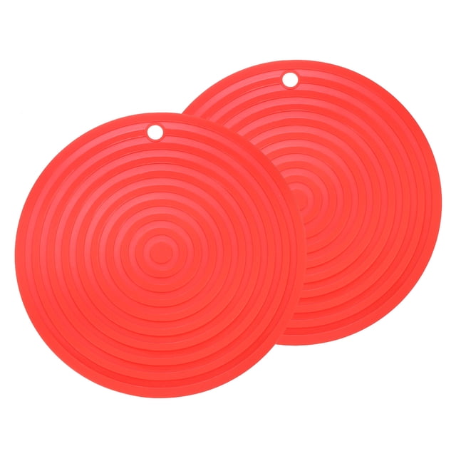 2 Piezas de Alfombrillas de Silicona para Ollas y Sartenes, Soportes Redondos de 9" para Ollas Calientes con Agujero para Colgar para Ollas y Platos Calientes (Rojo)