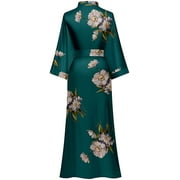 AMITOFO Long Silky Kimono Robes for Women Lightweight Silky Satin Floral Bathrobe Soft Cozy Ladies Housecoat Loungewear