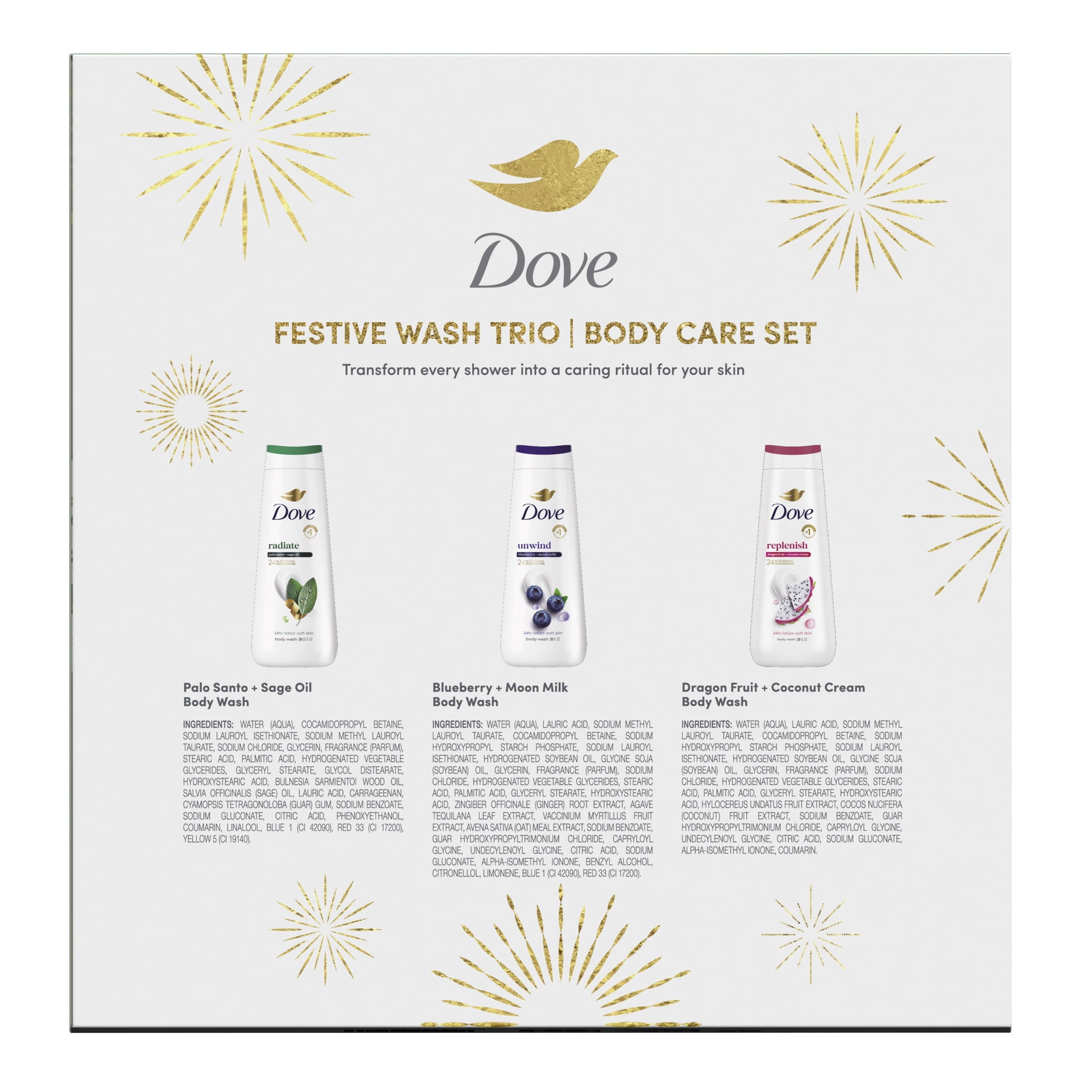 Dove Limited Edition Festive Wash Trio Gift Set For Hydrated & Soft Skin, 3 Pack