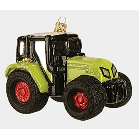 Green Farm Tractor Polish Mouth Blown Glass Christmas Ornament