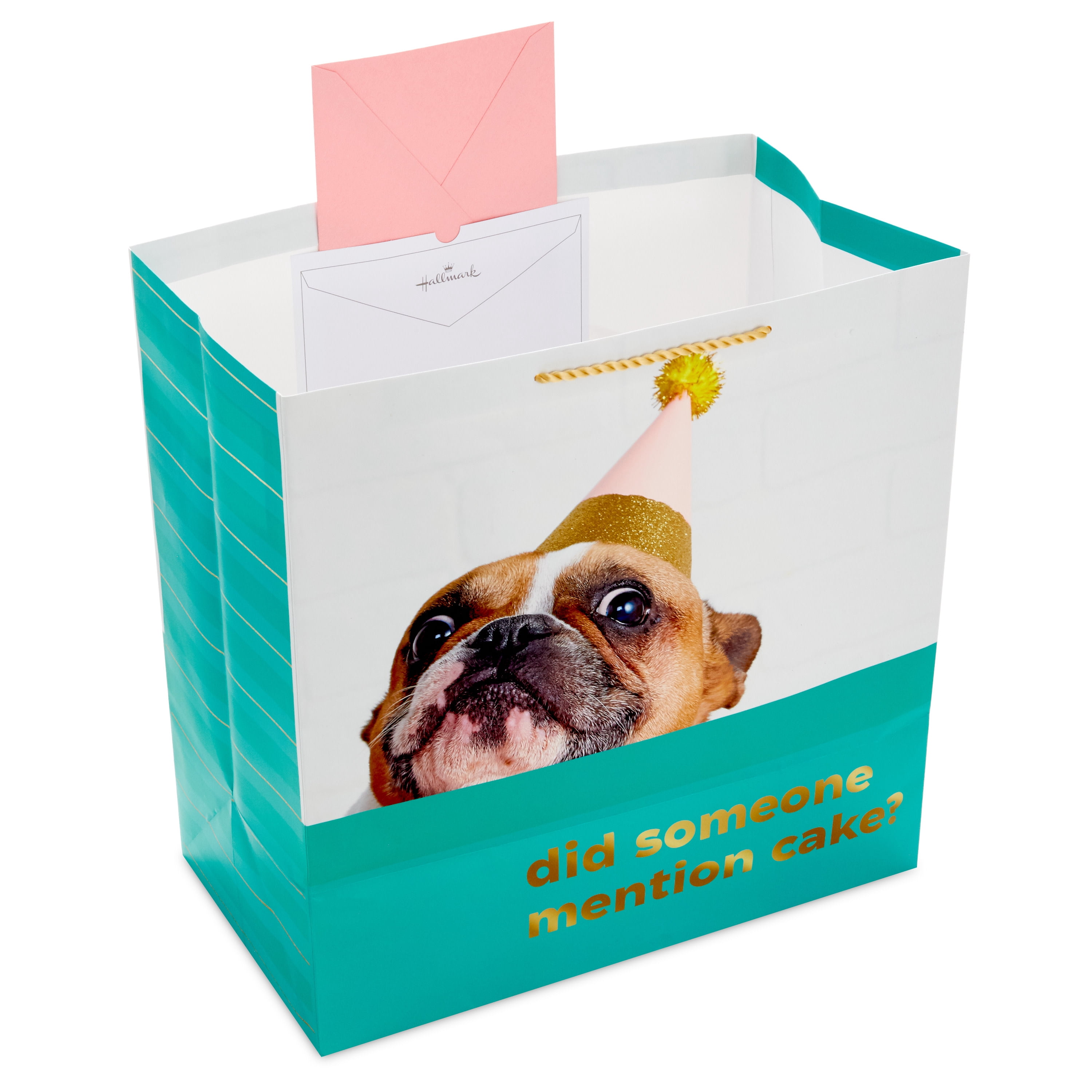 Hallmark Extra-Deep Green Birthday Gift Bag (Cute Dog in Party Hat)