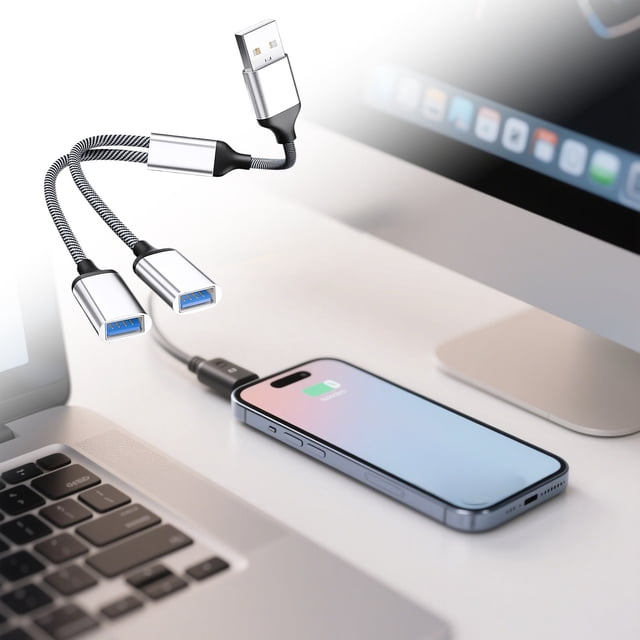 USB To Type C Adapter 2 In 1 Port Converter For Fast Charging & 2.0 Data Transfer Compatible With PC/Laptop/Smartphone