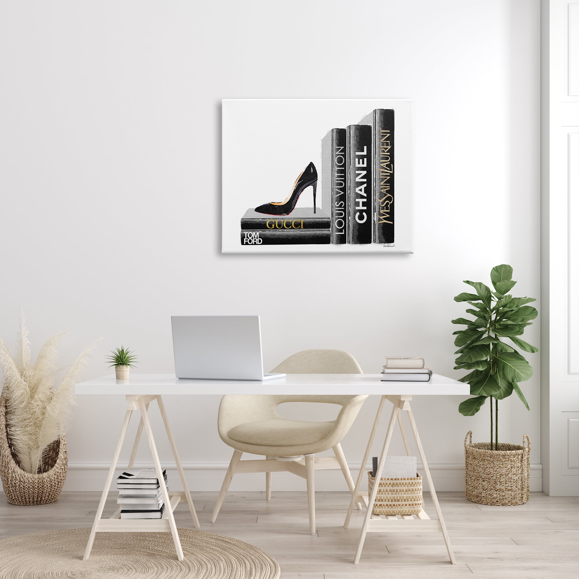 The Stupell Home Decor Collection High Fashion Black Book Shelf with Stilettos Heel XXL Stretched Canvas Wall Art, 30 x 1.5 x 40
