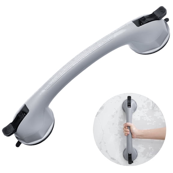 16” Strong Suction Cup Grab Bars for Shower – No Drilling, Removable Shower Handles for Elderly Suction, Heavy Duty Bathroom Safety Grab Bar for Seniors, Waterproof Grey (Fits Shower Chair Stool)