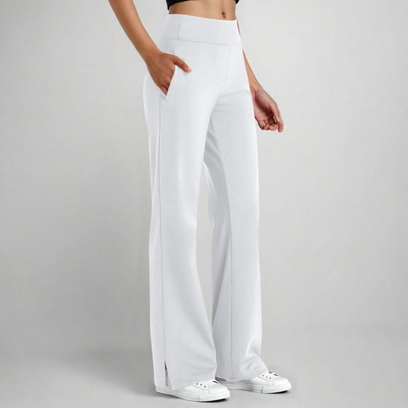 Roncen Women's Solid Yoga Pants - High-Waisted Elastic Sports Casual Trousers with Side Pockets & Slit Design