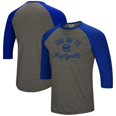 Raglan Performance Tee - Chicago Cubs Under Armour Heritage Performance Tri-Blend Raglan 3/4-Sleeve T-Shirt - Heathered Gray/Royal