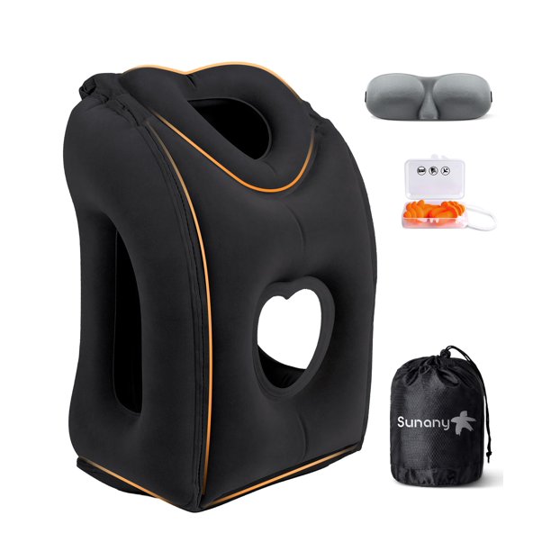 Almohada de viaje inflable Sunany con soporte para el cuello, antifaz y tapones para los oídos