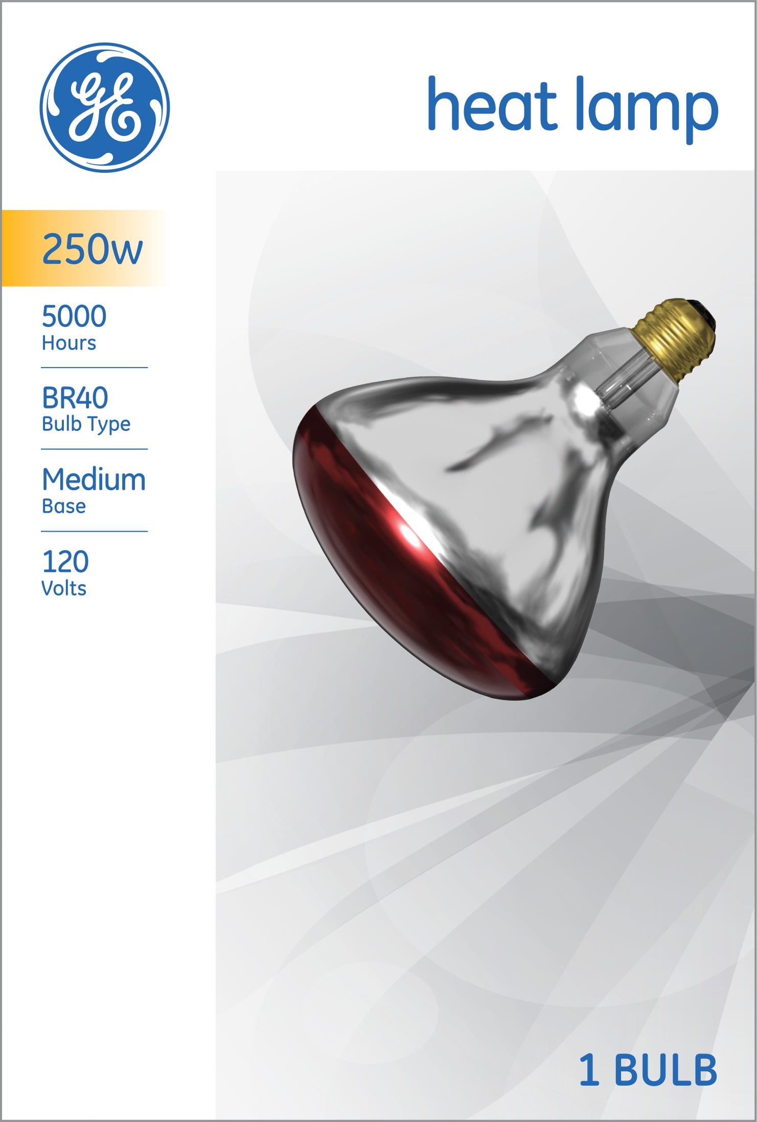 GE Heat Lamp Light Bulb, Incandescent Red Light, 250 Watt, BR40 Indoor Floodlight