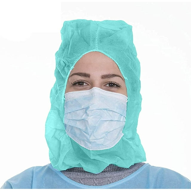 AMZ Supply Disposable Protective Hoods Teal Polypropylene 18 gsm Hooded Caps Universal Size PPE Pack of 1000