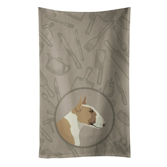 Fawn and White Bull Terrier In the Kitchen Kitchen Towel