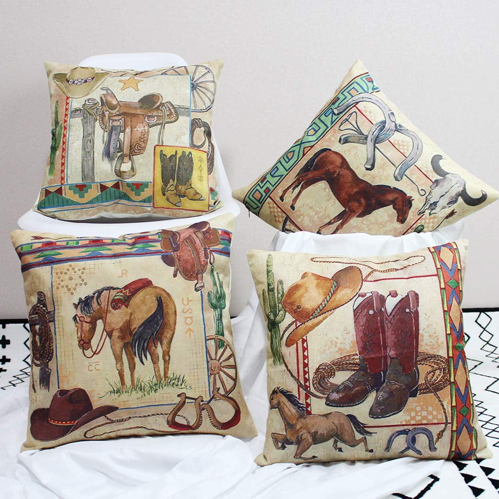 Tayyakoushi Vintage Western Cowboy Throw Pillow Covers West Rodeo