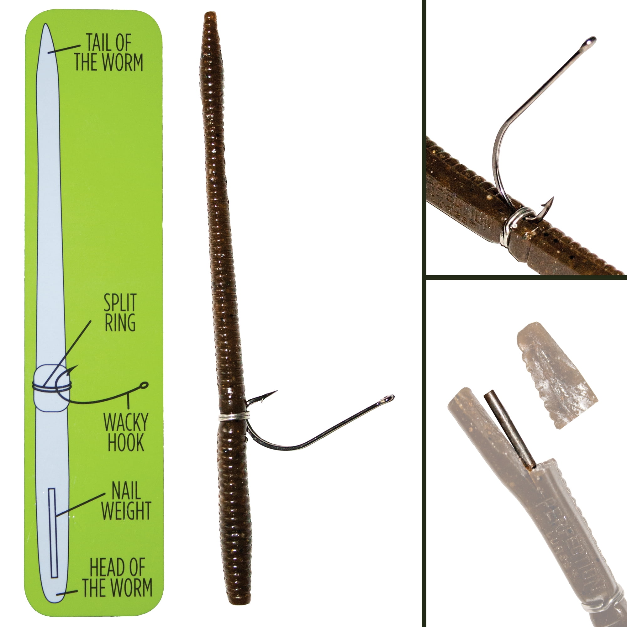 Perfection Lures 6.5 Inch Neko Fishing Worm Bait Kit, Green Pumpkin