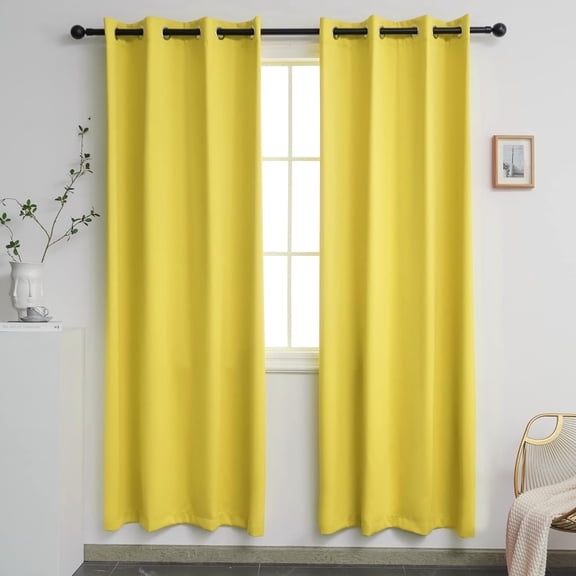 Yellow Blackout Curtains 84 Inch Length Grommet Thermal Insulated Room Darkening Curtains for Living Room Bedroom 2 Panels Set 52 W x 84 L, Lemon Yellow