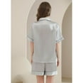 thumbnail image 3 of SWSMCLT Women's Satin Pajama Set Short Sleeve Button Down Classic Pajamas Summer Pjs 2 Piece Shorts Silky Cool Grey X-Small, 3 of 5