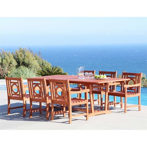 Malibu Outdoor 7piece Wood Patio Dining Set with Extension Table