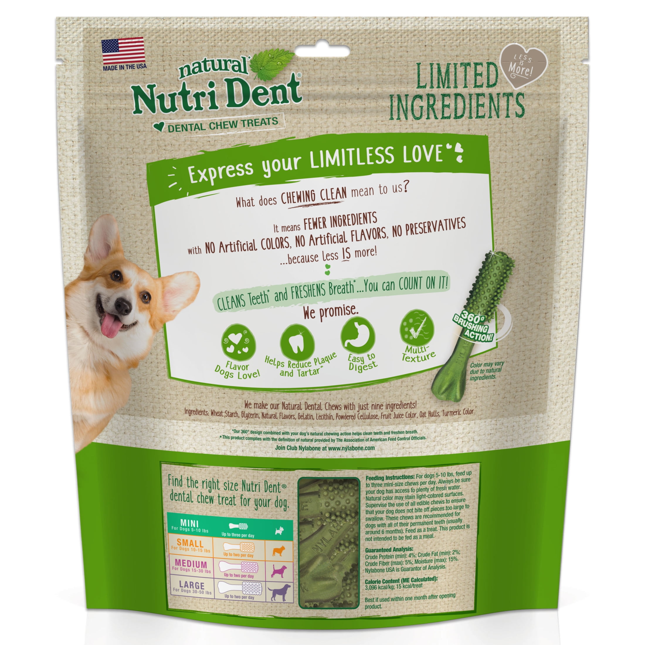 Nylabone Nutri Dent Natural Dental Chews for Dogs, Limited Ingredient Dog Treats, Teeth Cleaning Dental Sticks for Dogs, Fresh Breath Flavor, For X-Small Dogs (160 Count)