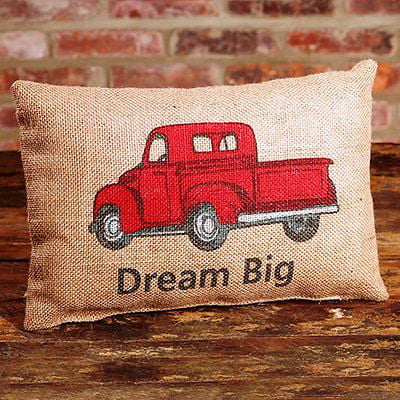 MERRY CHRISTMAS Red Pickup Truck Burlap Pillow 12" x 8" Country House