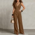 thumbnail image 4 of Lenpel Jumpsuits for Women Fashion Pleated V Neck Sleeveless Rompers Solid Color Dressy Casual Wide Leg Jumpsuits(Brown,Small), 4 of 7