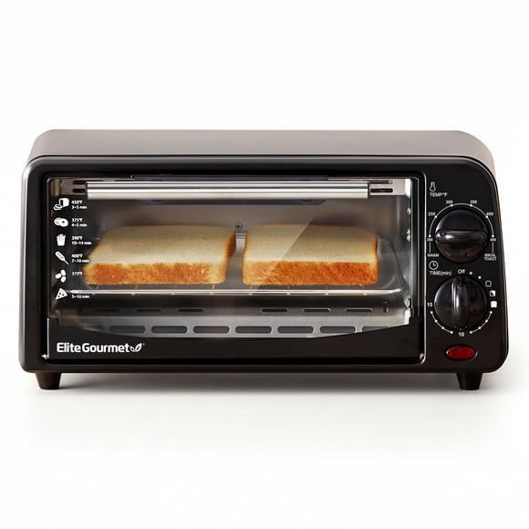 Elite Gourmet ETO236 - Horno tostador personal compacto de 2 rebanadas con temporizador de 15 minutos y temperatura ajustable, hornear, asar y tostar, color negro